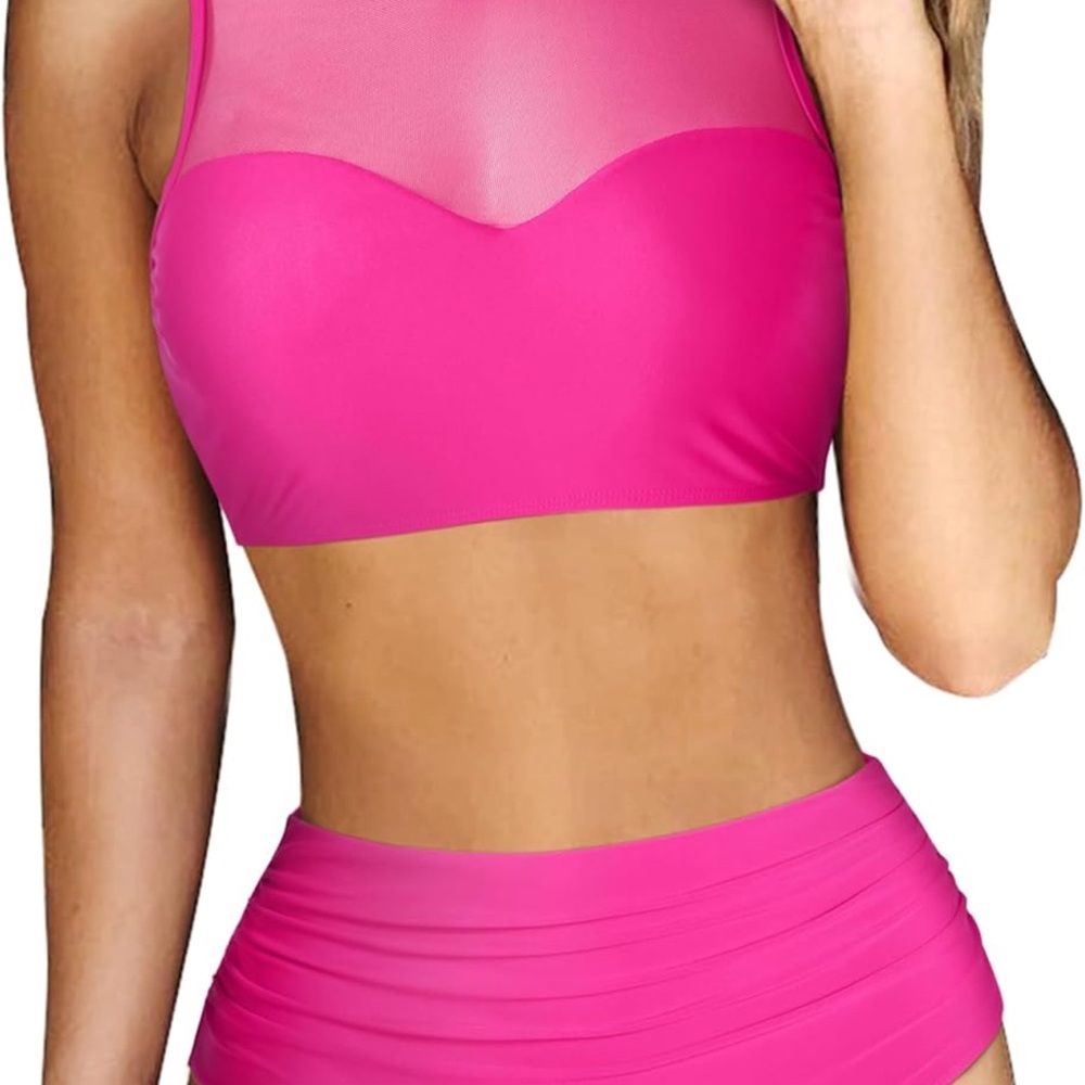 RXRXCOCO Mesh Women High Waisted Bikini Tummy Control, Size Large Two Piece  NEW